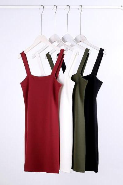 Pure Color O-neck Open Back Body-con Mini Dress