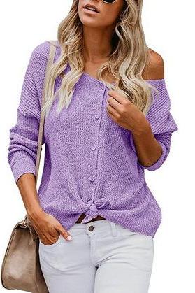 Bear the Shoulder Buttons Solid Color Knit Women Sweater