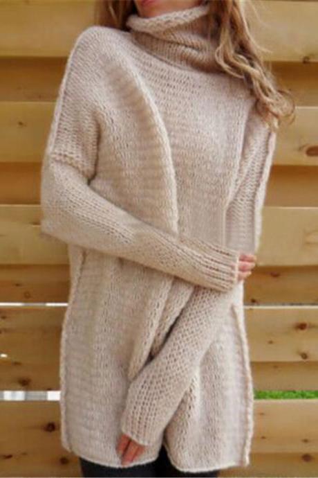 Loose Turtleneck Solid Color Women Pullover Sweater