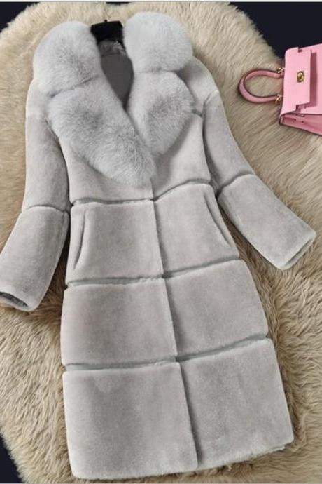 Faux Fur Collar Solid Color Warm Patchwork Oversized Women Teddy Coat