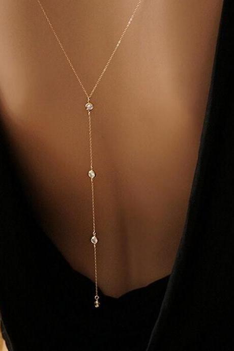 Long crystal wedding accessories for women's elegant back chain Beach Sexy Necklace