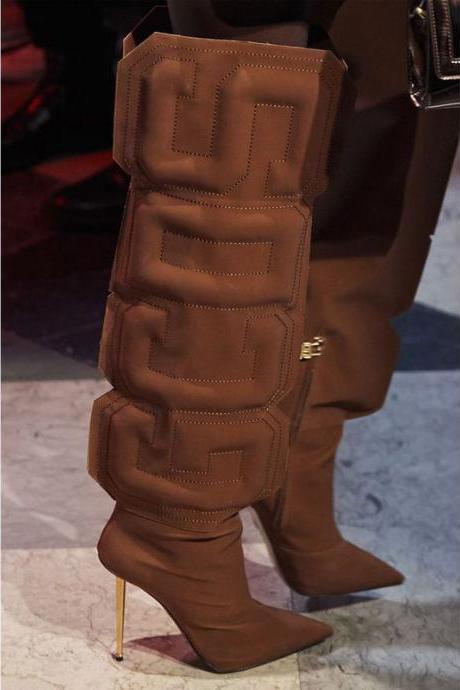 Fashion Letter Pointed Toe High Heel Knee High Boots