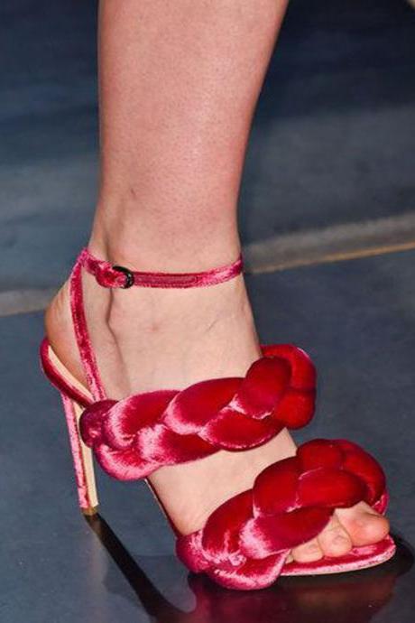 Fashion Velvet Buckle High Heel Sandals