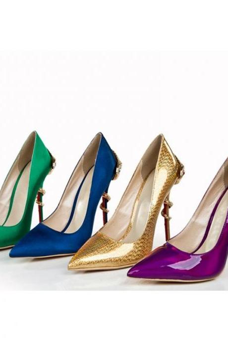 Bright Color Pointed Toe Embellished Ankle Pumps