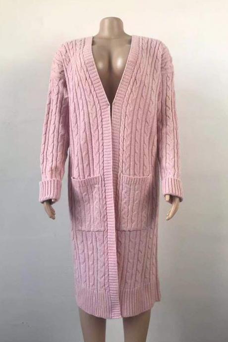 Pink Cable Knitted Warm Sweater Cardigan
