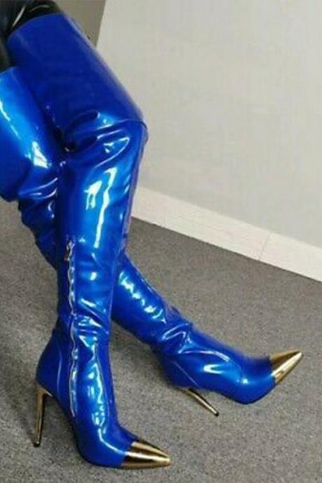 Party Patent Leather Pointed Toe Over Knee Boots