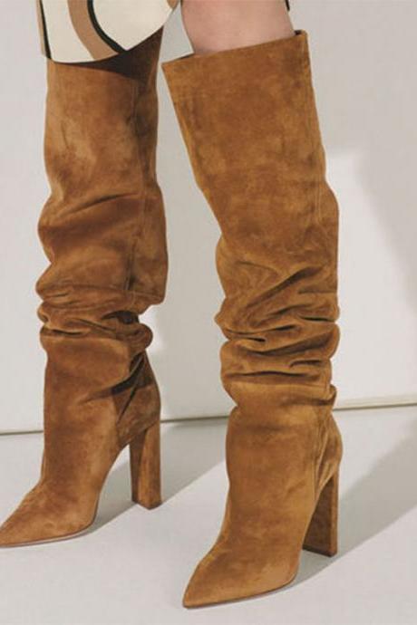Sexy Pointed Toe Chunky Heel Over Knee Boots