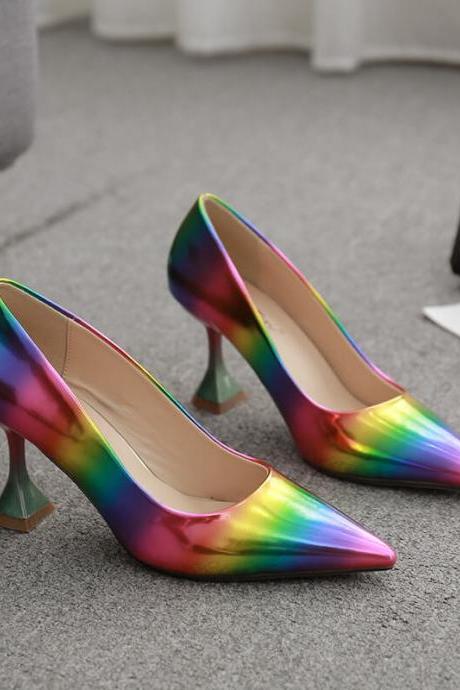 Color Block Patent Leather Pointed Toe Pumps