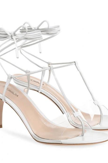Sexy White Pu Pvc Patchwork Open Toe Strap Sandals