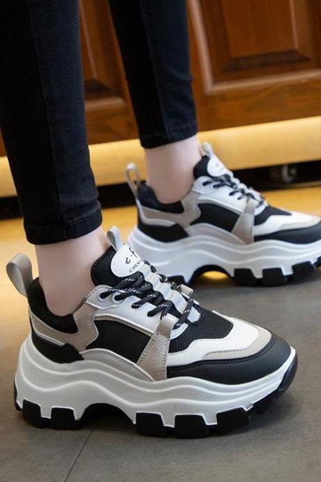 Lace Up Color Block Platform Chunky Sneakers