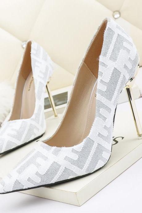 Plaid Metal Stiletto Party Shoes-silvery
