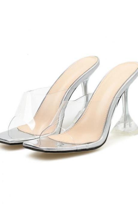 Square Transparent Pvc Slippers-sivery