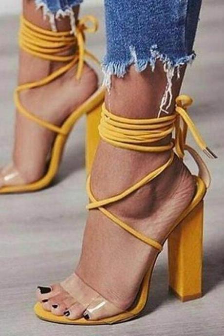 Strapped High Heeled Sandals-yellow
