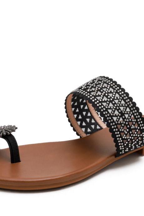 Bohemian Seaside Roman Diamond Sandals-black