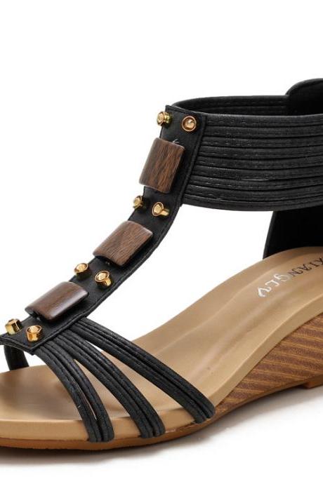 Seaside Back Zipper Roman Sandals-black