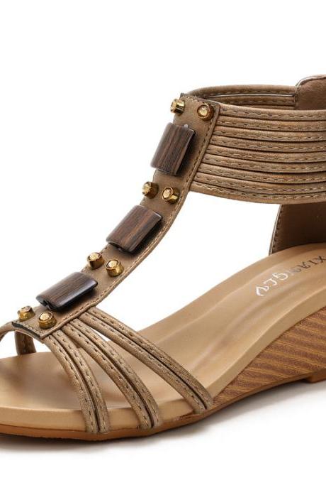 Seaside Back Zipper Roman Sandals-brown