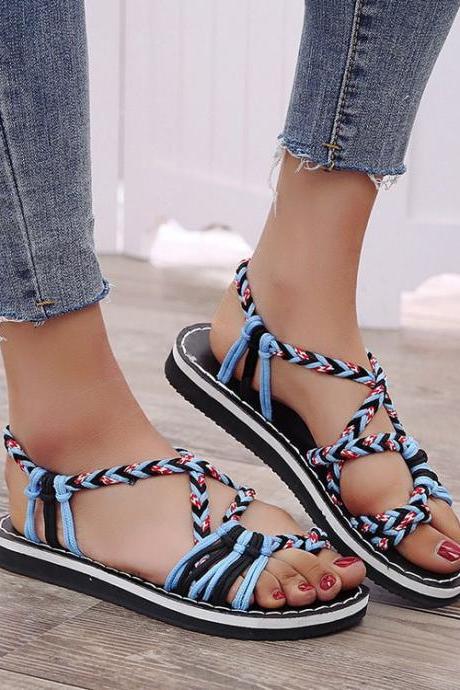 Braided rope beach sandals-Blue