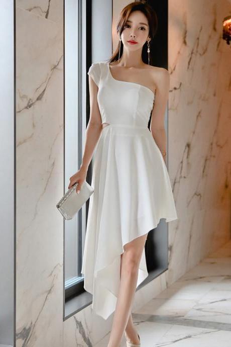 Fashion Off-waist Oblique Shoulder Bridesmaid Irregular Hem Dress