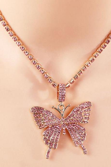 Shipping Hip Hop Diamond Butterfly Necklace-1
