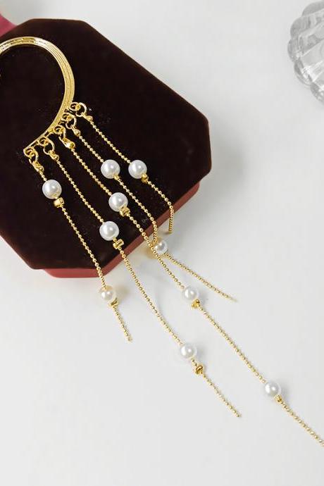 Shipping Exaggerated Pearl Tassel, Long Style, Personality, One Ear Chain, No Ear Hole, Ear Hook [single Bag]