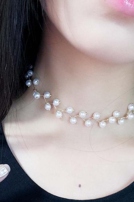 Free Shipping Pearl clavicle chain women&#039;s CHOKER neckband simple short necklace-1