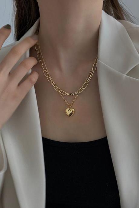 Shipping Double Layered Love Sweater Necklace Women&amp;amp;amp;amp;#039;s Cool Sweater Chain Long Clavicle Chain-1
