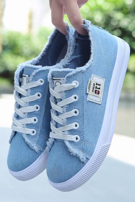 Style Women&amp;amp;amp;#039;s Shoes Spring Small White Shoes Sports Flat Sole Single Board Shoes-blue
