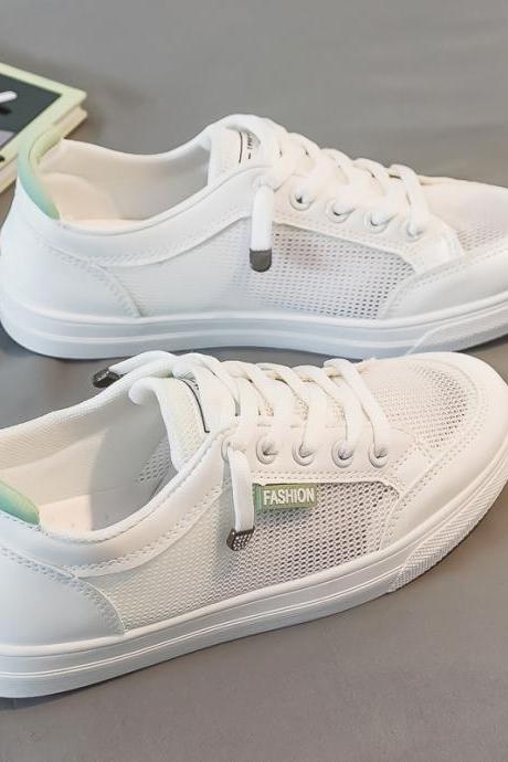Screen Leisure Flat Shoes Board Shoes-white+green