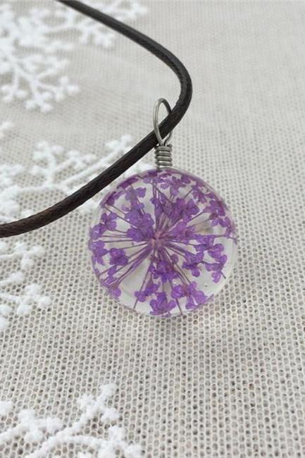 Handmade Dried Flower Necklace Lace Flower Embossed Glass Ball Pendant Immortal Flower Sweater Necklace-6