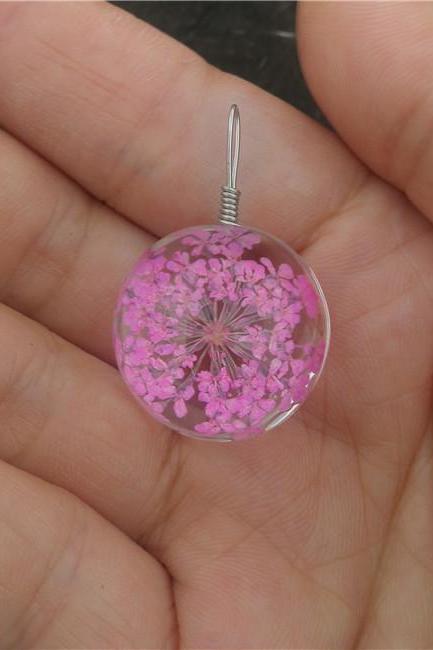 Handmade Dried Flower Necklace Lace Flower Embossed Glass Ball Pendant Immortal Flower Sweater Necklace-8