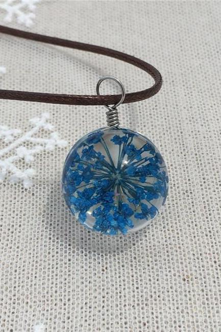 Handmade Dried Flower Necklace Lace Flower Embossed Glass Ball Pendant Immortal Flower Sweater Necklace-10