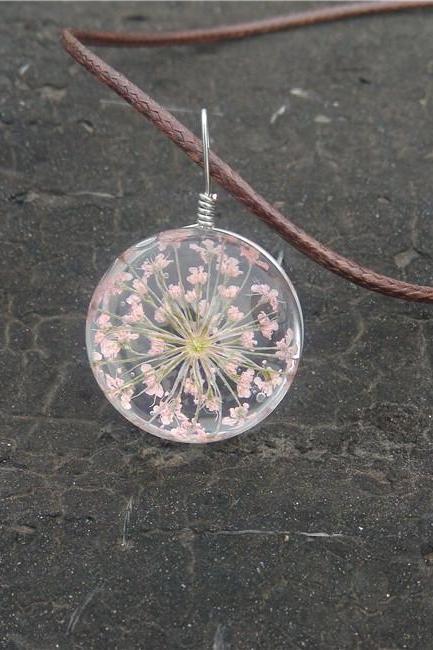 Handmade dried flower necklace lace flower embossed glass ball pendant immortal flower Sweater Necklace-12