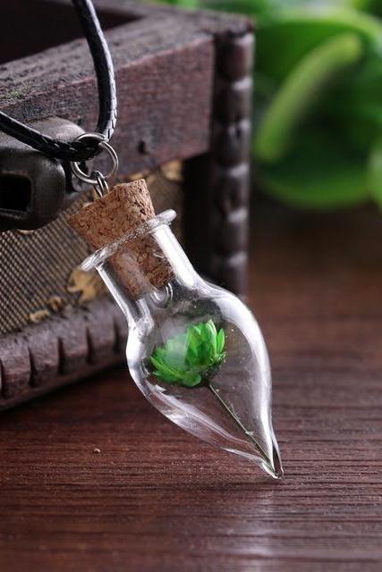 Handmade Diy Glass Cover Jewelry Natural Daisy Dried Flower Necklace Water Drop Drift Bottle Necklace-4