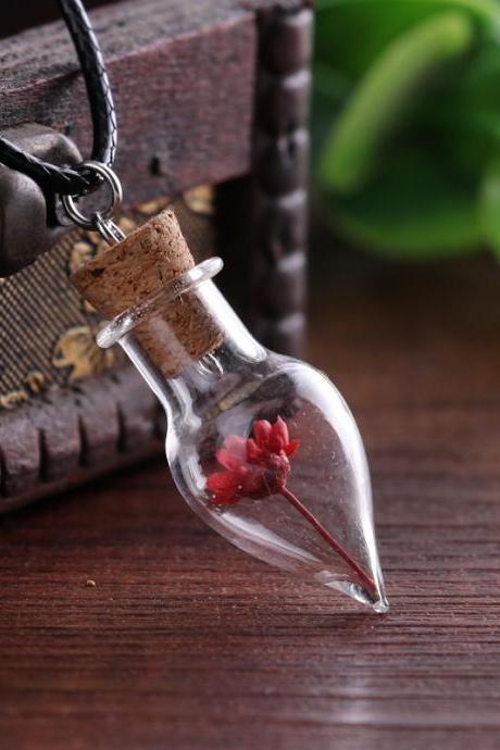 Handmade Diy Glass Cover Jewelry Natural Daisy Dried Flower Necklace Water Drop Drift Bottle Necklace-6