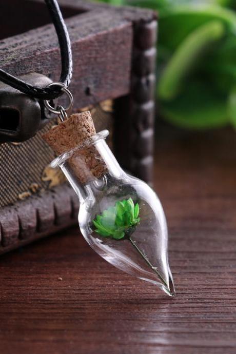 Handmade Diy Glass Cover Jewelry Natural Daisy Dried Flower Necklace Water Drop Drift Bottle Necklace-8