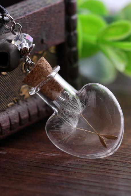 Handmade Diy Glass Bottle Necklace Dandelion Plant Specimen Heart-shaped Drifting Bottle Necklace-1
