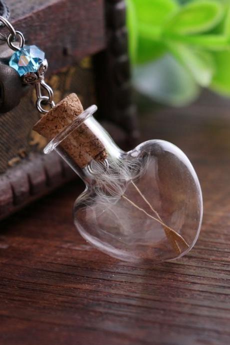 Handmade Diy Glass Bottle Necklace Dandelion Plant Specimen Heart-shaped Drifting Bottle Necklace-2