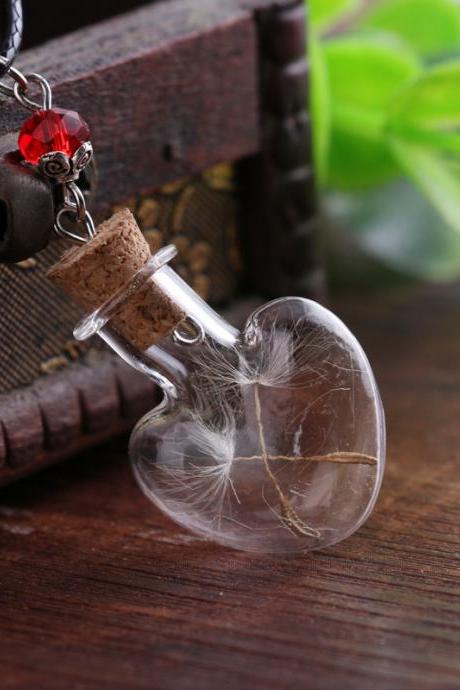 Handmade Diy Glass Bottle Necklace Dandelion Plant Specimen Heart-shaped Drifting Bottle Necklace-3