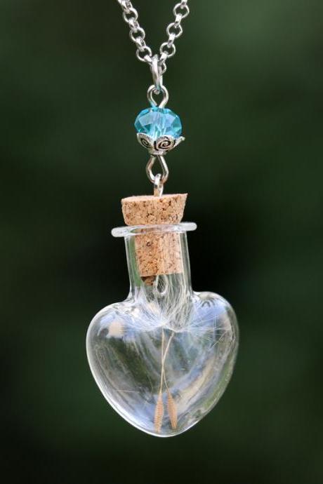 Handmade Diy Glass Bottle Necklace Dandelion Plant Specimen Heart-shaped Drifting Bottle Necklace-7