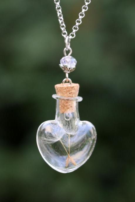 Handmade Diy Glass Bottle Necklace Dandelion Plant Specimen Heart-shaped Drifting Bottle Necklace-8