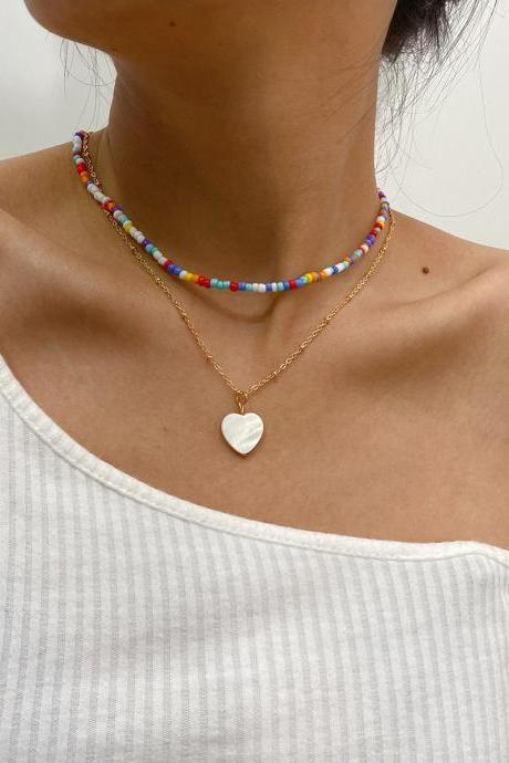 Beaded Collarbone Chain Necklace Personalized Geometric Color Rice Bead Necklace