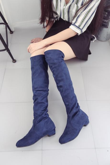 Blue New Autumn And Winter High Knee Flat Boots