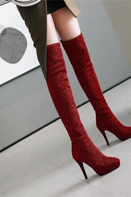 Red Elastic Pointed Large Suede Women&#039;s Martin Boots
