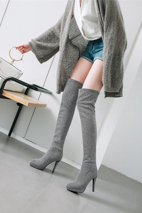 Gray Elastic Pointed Large Suede Women&#039;s Martin Boots