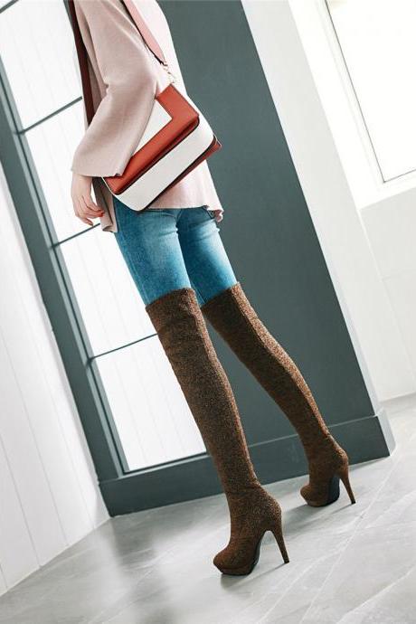 Bronze Elastic Pointed Large Suede Women&#039;s Martin Boots