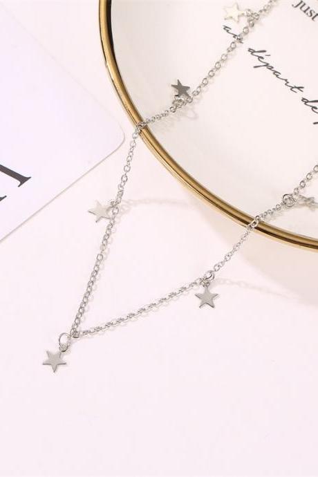 Silvery Fashion Geometric Necklace Simple Metal Star Clavicle Chain