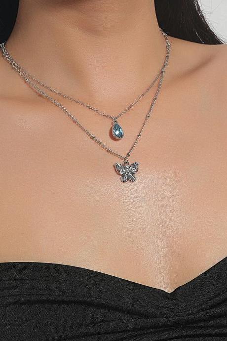 Metal Butterfly Pendant Double Clavicle Chain