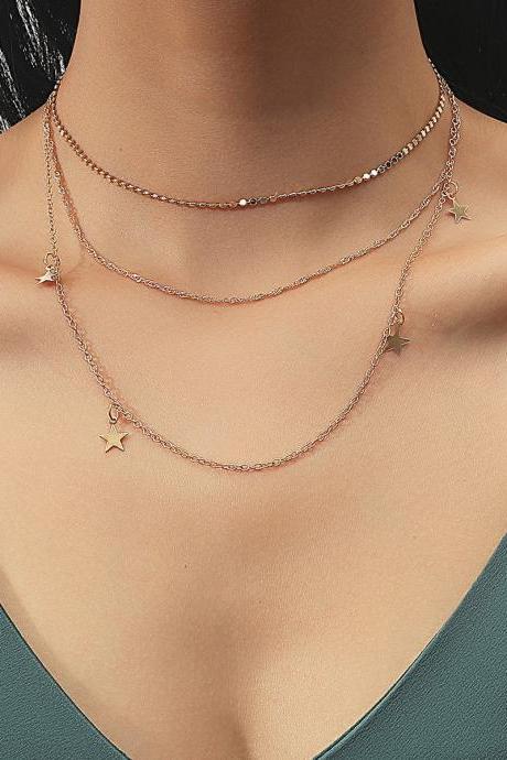 Multilayer five pointed star necklace sweater chain
