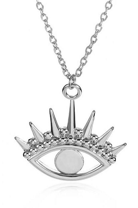 Silvery Ancient Exaggerated Demon Eye Pendant Necklace