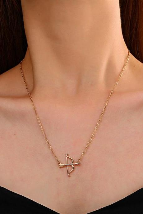 Golden Bow and arrow clavicle chain retro zircon Cupid arrow Pendant Necklace